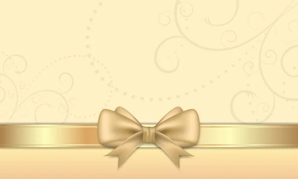Gift card with golden ribbon and bow. — Stock Vector