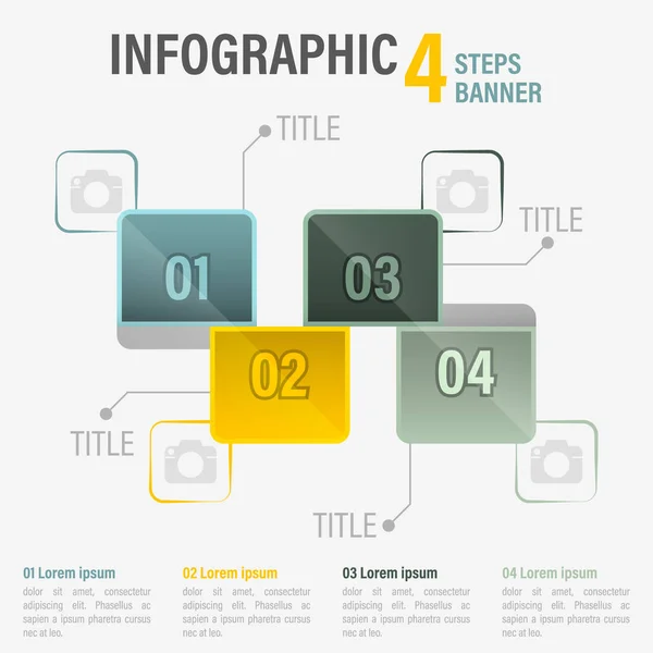 Infografía de cuatro pasos banner vectorial con elementos hexagonales. Parte 24 . — Archivo Imágenes Vectoriales