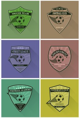Futbol vektör logolar kümesi. Uzun gölge ile düz stil futbol Logotype.