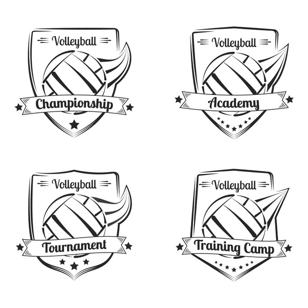 Conjunto de emblemas dibujados a mano de vectores de voleibol. Diseño del logo Sport . — Archivo Imágenes Vectoriales
