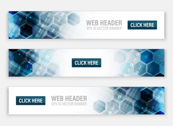 Web headers or banners with abstract vector hexagonal pattern. — Stock Vector