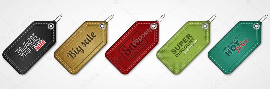 Set of vector sale price tags or labels.
