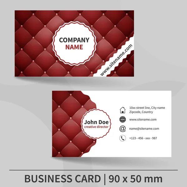 Business card template with red leather texture. Vector design. — Stock Vector