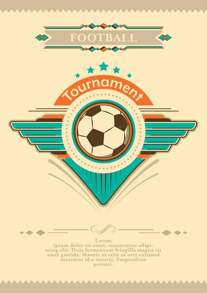 Plaque de football de style vintage avec étoiles, emblème et ballon. Invitation au tournoi . — Image vectorielle