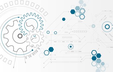 Arka plan dişli tekerlekli. Vektör teknoloji kavramı ile okları ve devre kartı.