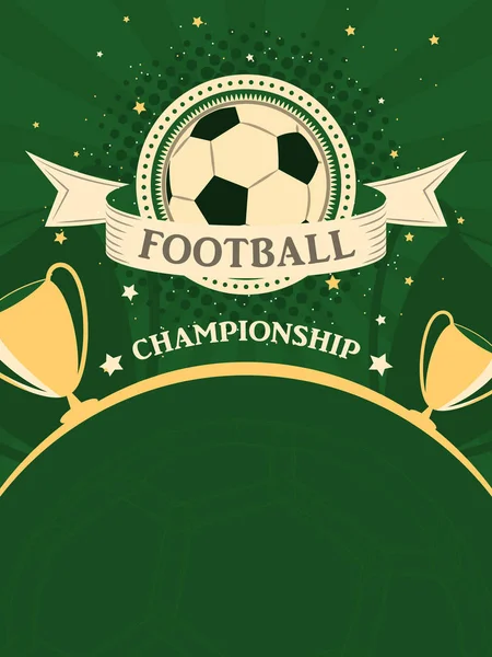 De poster van de kampioenschap van de voetbal. Sport vector achtergrond in retro stijl met trofee, bal, sterren en halftoon patroon. — Stockvector