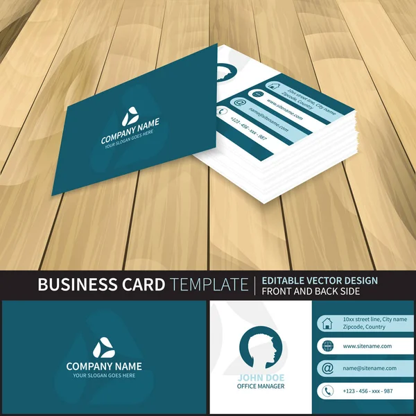 Elegant blue creative vector business card template with front and back side. — Stock Vector