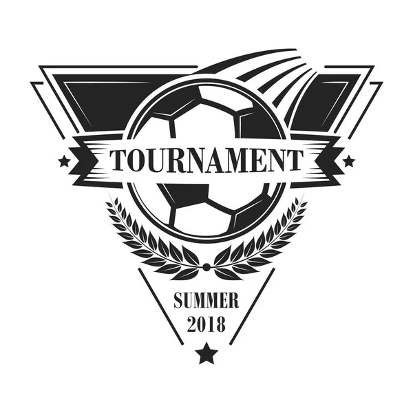 Logotipo de torneio de futebol ou emblema em estilo retro com estrelas, coroa de louros e fita. Projeto vetorial . — Vetor de Stock