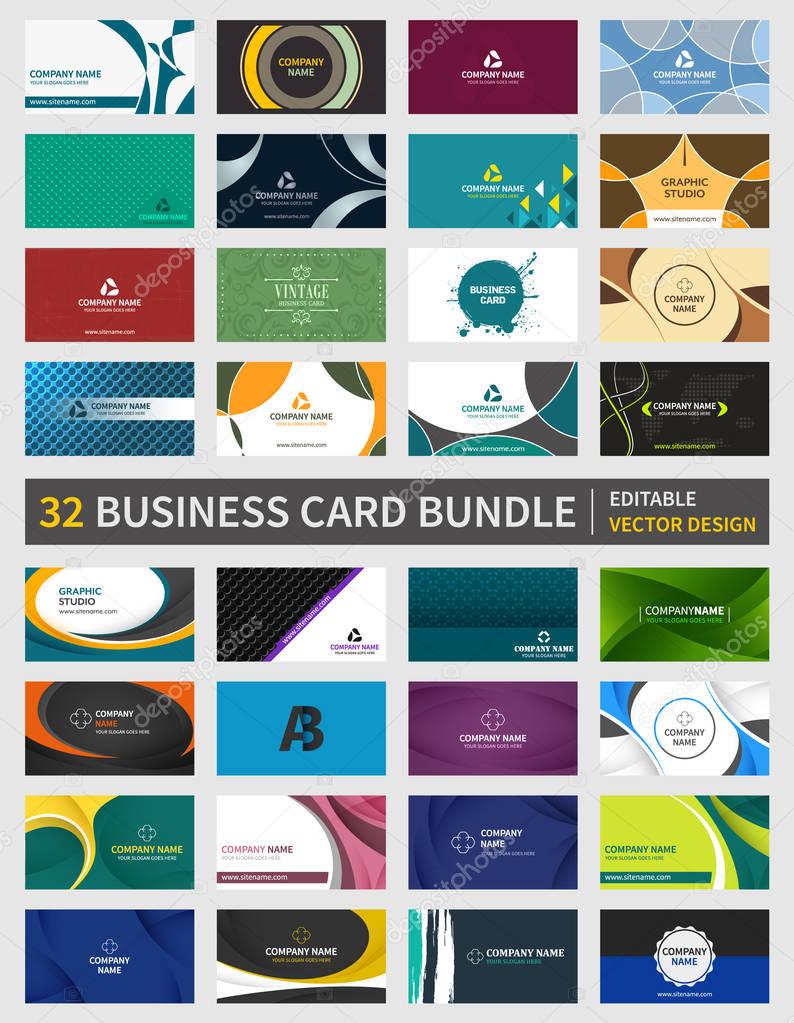 Set of 32 creative business card bundle. Vector design.