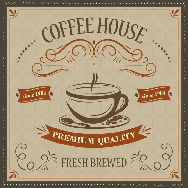 Coffee house retro vector background. Premium quality. Fresh brewed. — Stock Vector