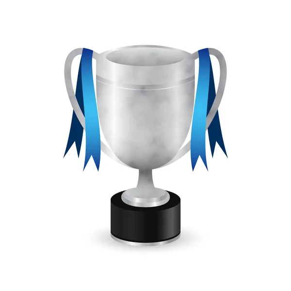 Trophée sportif argent avec rubans bleus. Conception vectorielle . — Image vectorielle