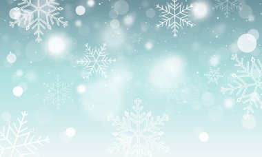 Soyut vektör kış duvar kağıdı. Kar taneleri, daireler ve parlayan öğeleri.