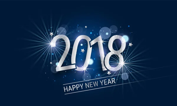 Banner de Año Nuevo brillante con inscripción de plata 2018, estrellas y purpurina. Ilustración vectorial . — Vector de stock