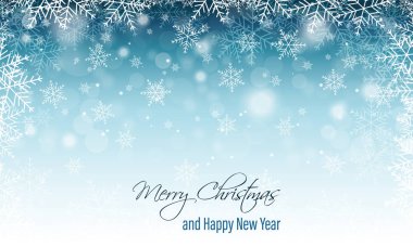 Kış vektör afiş kar taneleri ile bulanık. Mutlu Noeller ve mutlu yeni yıl tebrik kartı.