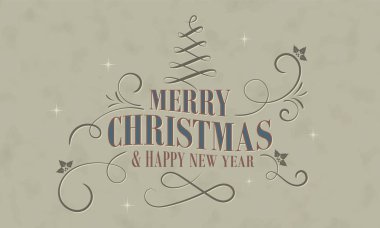 Neşeli Noel ve mutlu yeni yıl dilek dekoratif Noel ağacı, holly Karpuzu ve eğrileri ile retro tarzı. Vektör tasarımı.