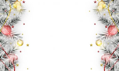 Kış vektör afiş. Noel baubles dallar Yıldız, kurdeleler ve kar ile.