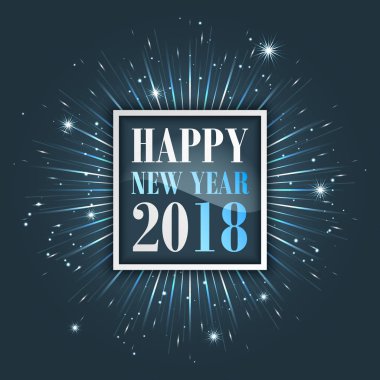 Happy New Year 2018 greeting card with fireworks. clipart