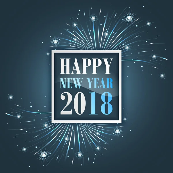 Saludos de Año Nuevo 2018 con fuegos artificiales, brillo, estrellas y purpurina . — Vector de stock