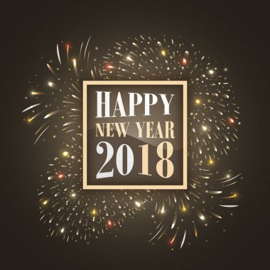 Mutlu yeni yıl afiş ile parlayan havai fişek ve glitter.