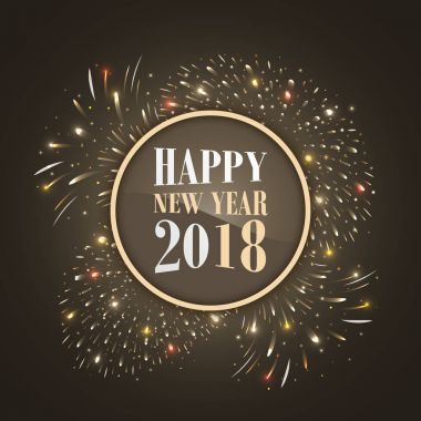 Mutlu yeni yıl afiş ile parlayan havai fişek ve glitter.