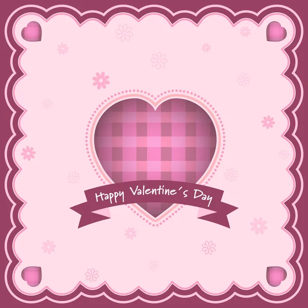 Happy Valentines Day życzeniami z serca i napis w środku. Kwiaty w tle. — Wektor stockowy
