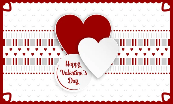 Mutlu Sevgililer günü tebrik kartı. Kırmızı ve beyaz yürekler aşk bir sembolü olarak. Vektör çizim. — Stok Vektör