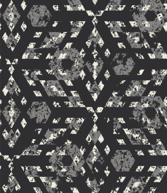 Siyah, gri ve kremalı hasarlı geometrik desen