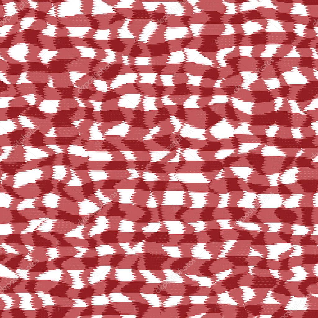 Distorted gingham red and white wavy line pattern
