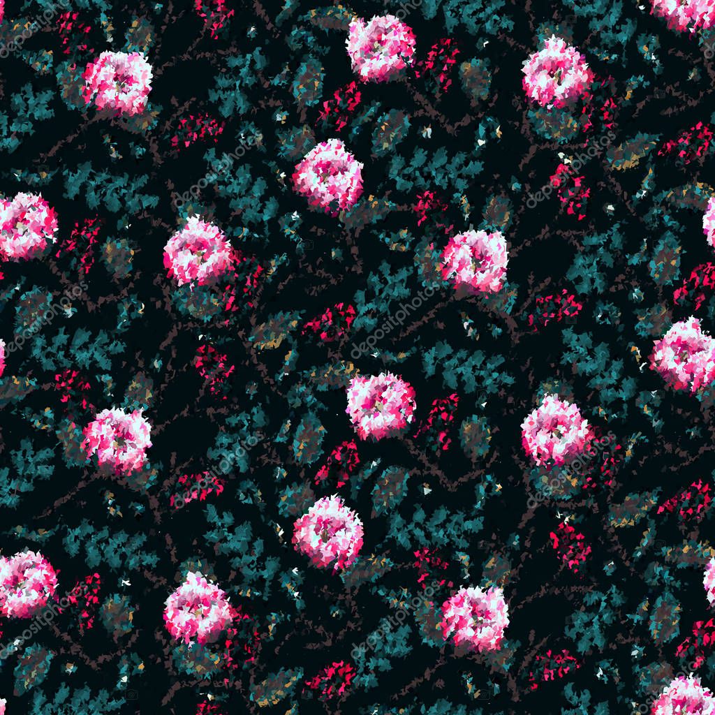 Grungy Mottled Distressed Distorted Dark Moody Hand Painted Floral Pattern On Black With Turquoise Leaves And Red Berries Premium Vector In Adobe Illustrator Ai Ai Format Encapsulated Postscript Eps Eps Format