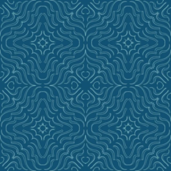 Carreau motif graphique boucles ethniques bleu symétrique — Image vectorielle