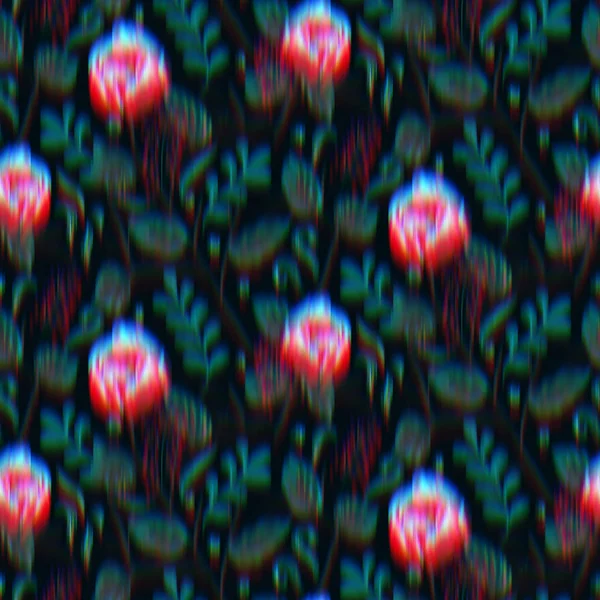 Floral techno glitch surreal flower pattern swatch — Stock Photo, Image