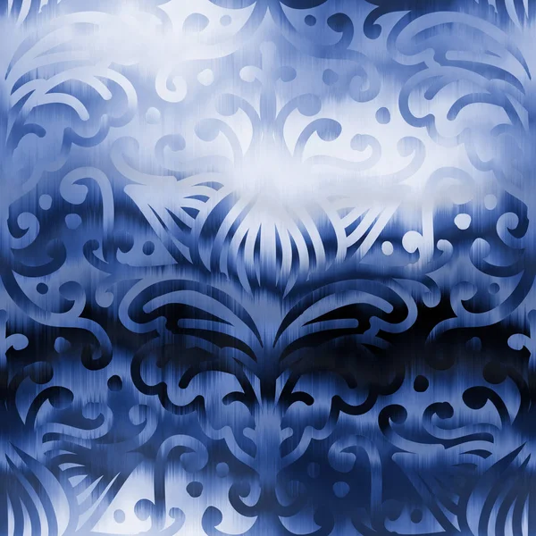 Indigo blue damask refracted glass glow chic tile — 图库照片