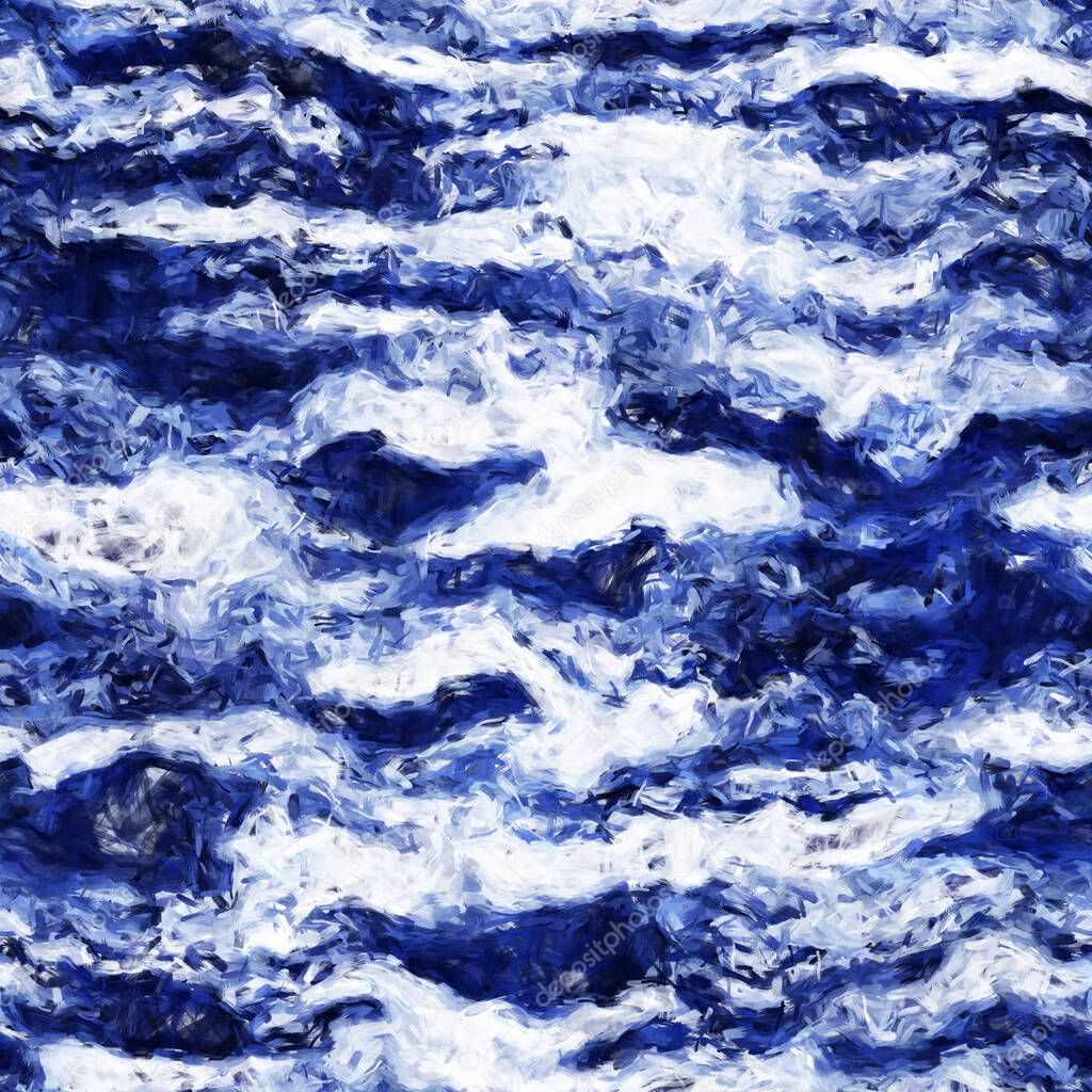 Wavy indigo blue water painting brushed seamless