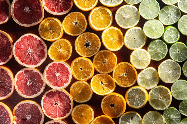 Colorful Fruits Backround Citrus Slices Orange Lemon Lime Grapefruit Top — Stock Photo, Image