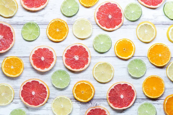 Fruits Colorés Rond Arrière Tranches Agrumes Orange Citron Citron Vert — Photo