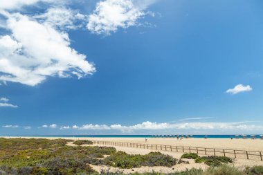 Gün batımında Lanzarote, Kanarya Adaları sahilinde güzel bir manzara. İspanya.