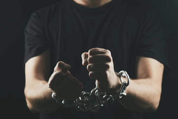 Hands Chained Black Background — Stock Photo, Image