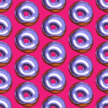 Pembe arka planda renkli donutlar. Alkol keçeli kalemlerle çizim yapılır.