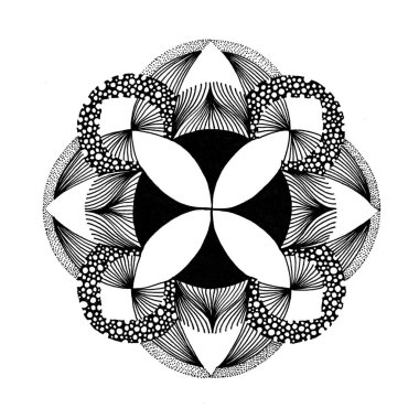 Hand drawn monochrome graphic simple mandala isolated on a white background.
