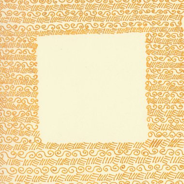 Metin için alanı olan soyut kare arkaplan. Açık sarı arkaplanda altın bir kalemle çizilmiş çizgiler ve spiraller.
