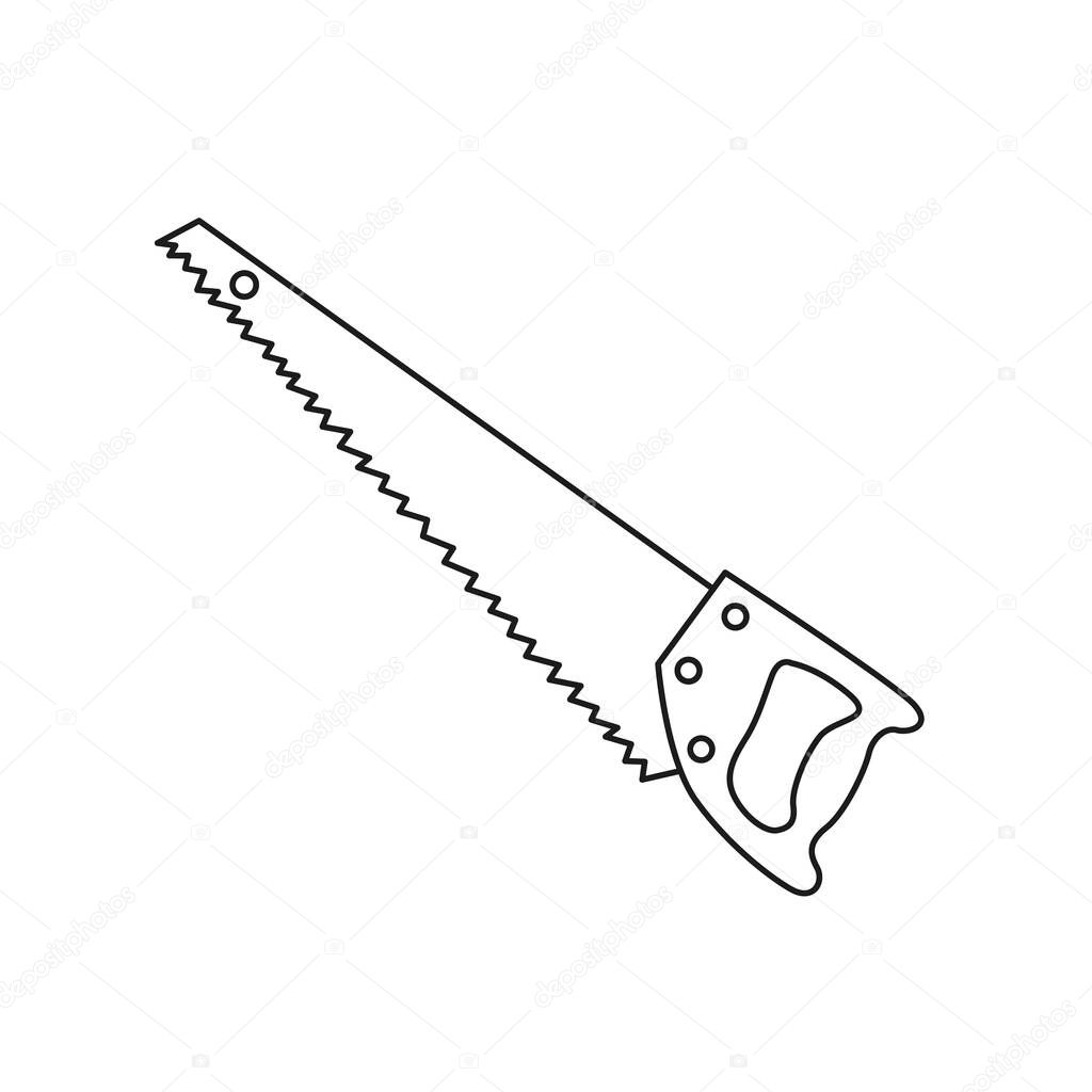 Simplified outline illustration of a saw on a white background. For use as a sign or symbol