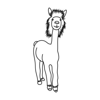 Şirin karakter alpakasının vektör illüstrasyonu. İzole edilmiş çizgi film çizimi.