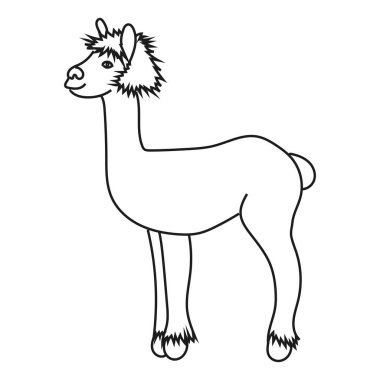 Şirin karakterin vektör çizimi alpaka yanlamasına duruyordu. İzole edilmiş çizgi film çizimi.