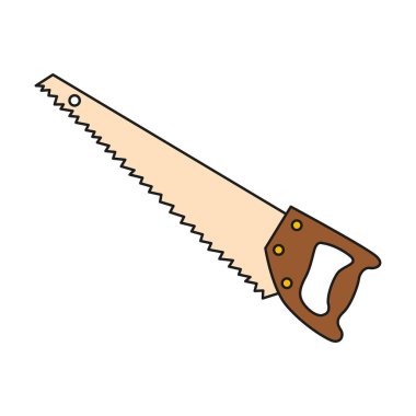 Beyaz arkaplandaki bir testerenin basitleştirilmiş renkli çizimi.