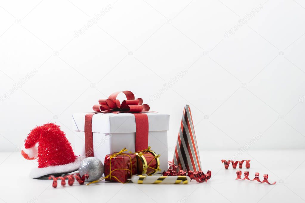 Red open gift box party objects on white background