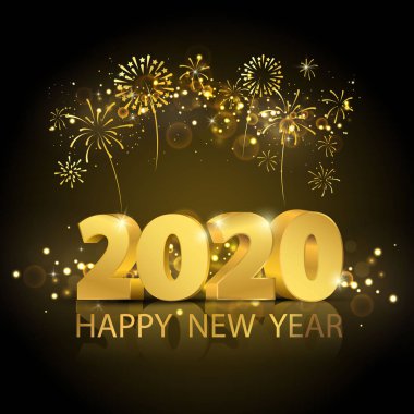2020 yılının kutlu olsun. Tebrik kartı tasarımı altın rengi. Broşür ya da broşür kutlayın. Havai fişek şablonu. Lüks tebrik kartı.