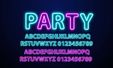 Neon ışıklı alfabe partisi neon yazı tipi.