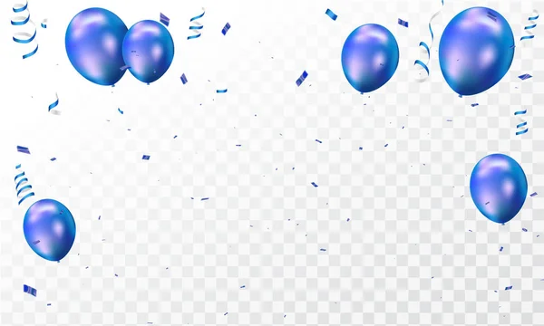 Blauwe Witte Ballonnen Confetti Concept Design Sjabloon Vakantie Happy Day — Stockvector