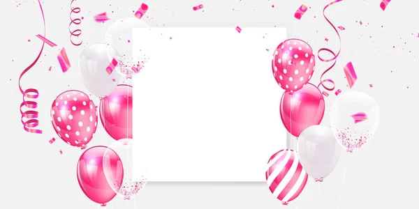 Розовые Белые Воздушные Шары Конфетти Концепт Дизайн Шаблон Праздник Днем — стоковый вектор