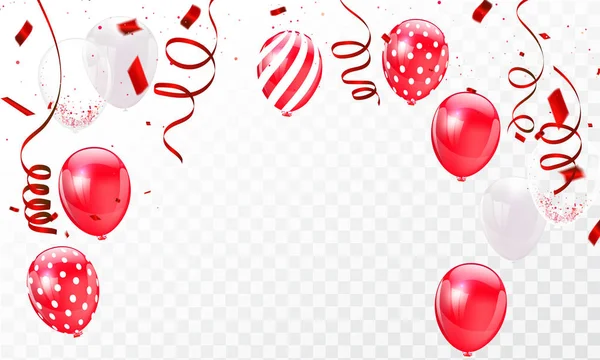 Modèle Fond Cadre Célébration Avec Des Rubans Rouges Confettis Carte — Image vectorielle